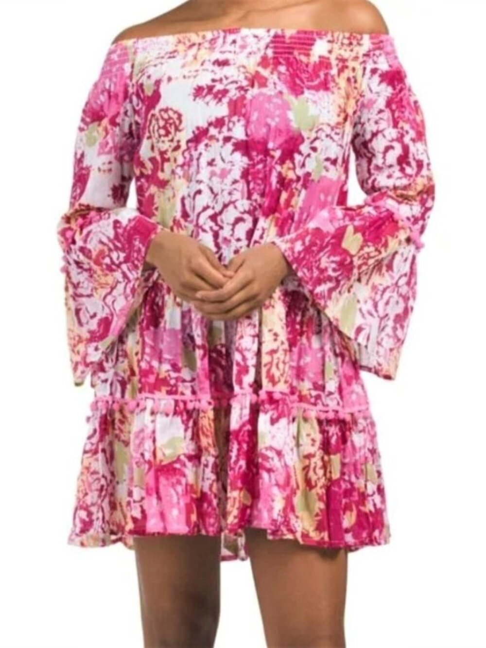 Debbie Katz Talulah Off The Shoulder Ruffle Trim Mini Dress Swim Cover-up